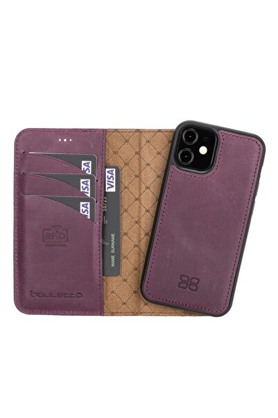 Bouletta Apple iPhone 12 mini Uyumlu Deri Cüzdanlı Kılıf CZ7 Mor