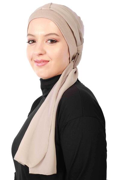 Ayşe Tasarım Chiffon Belted Combed Cotton Bonnet,B-36,Mink - Mink