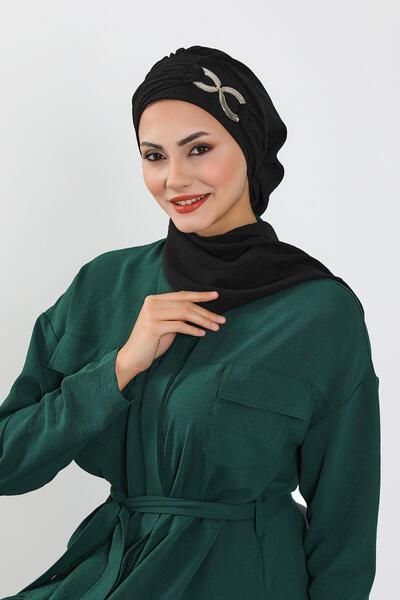 Aisha's Design Aerobin Fabric Ready-Made Turban with Accessories, Ht-94, Black
