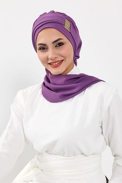 Aisha's Design Ready Turban with Aerobin Fabric and Gold Accessories - HT-11A