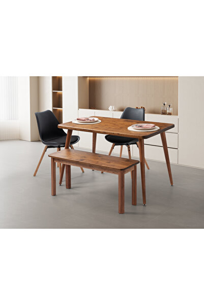 Bensett Kitta Yemek Masası, %100 Masif Ahşap, 120x75 Cm, Ceviz