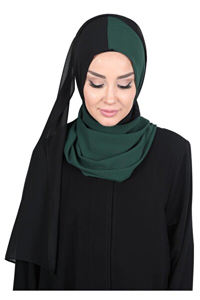 Ayşe Tasarım Dual Color Practical Chiffon Shawl,Ps-102,Dark Green - Black