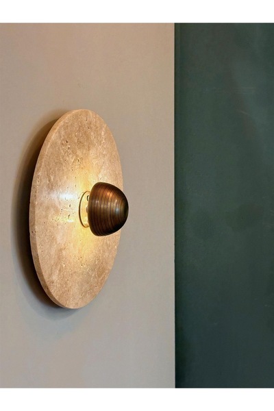 burenze Lüks Modern Tasarım Traverten Mermer Led Aplik Eskitme Gold Limited Edition Ledli Elektrikle Çalışır