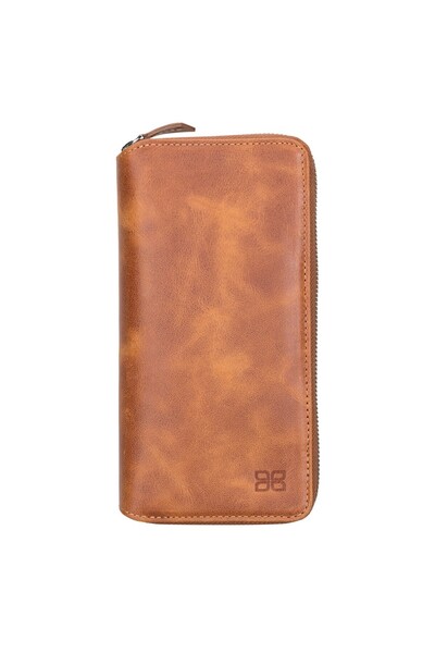 Bouletta Iphone 13 Pro Max Uyumlu Deri Fermuarlı Cüzdan Kılıf Tn11 Taba