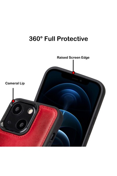 Bouletta Iphone 13 Deri Kartlıklı Arka Kapak Magsafe V4ef Kırmızı