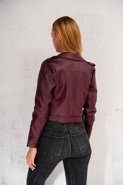 İLKCET MODA Burgundy Slim Fit Women's Jacket with Sleeve Zipper Detail