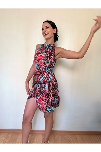 CCTWEAR Balıkçı Yaka Kolsuz Çok Renkli Elbise