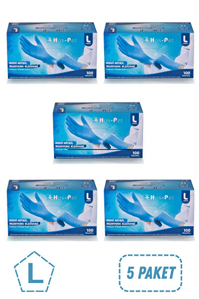 Has-Pet Haspet Pudrasız Mavi Nitril Eldiven Large 5 Kutu