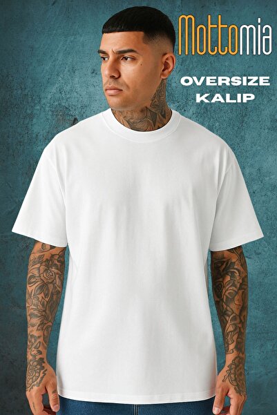 OPPOCEİTE Біла унісекс футболка з бавовняної лайкри з великим вирізом без друку (T-SHIRT)