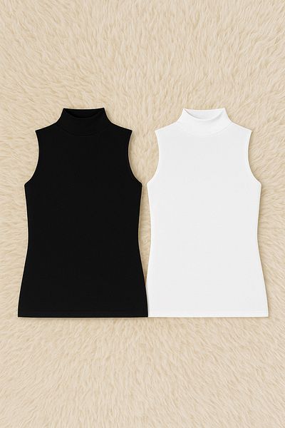 QKK Women's Modal Cotton Lycra Sleeveless Half Turtleneck 2'Li Undershirt T-Shirt Q6K6K1T4Ka