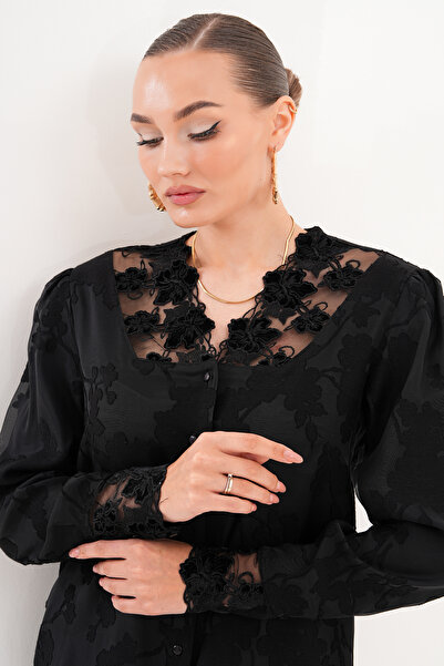 Loom Boutique Büyük Beden Tamamı Astarlı Keten Devore Gömlek