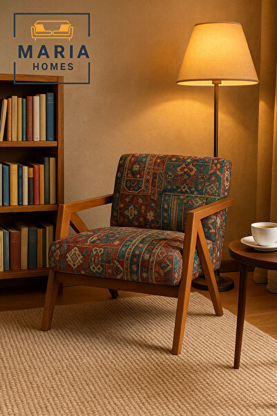 MARIA HOMES كرسي استرخاء بتصميم عتيق - كرسي بذراعين خشبي من منتصف القرن لغرفة المعيشة