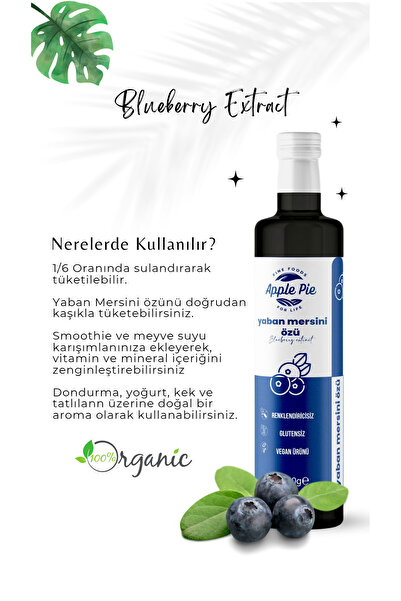 applepiefoods Yaban Mersini Özü 700 gr , Doğal , Katkısız ( Analizli ) , Soğuk Sıkım , Blueberry Extract