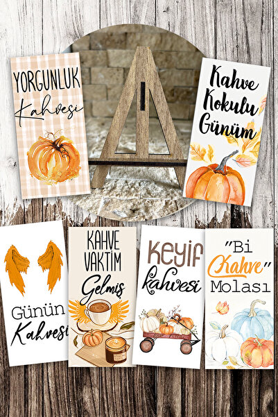 Pankart Evi بطاقة عرض Motto Coffee Motto 6 قطع + حامل للقدم للخريف