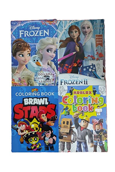 bundle island 4 adet stickerli boyama kitabı (FrozenII/elsa/roblox/brawlstars...
