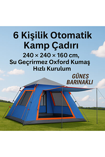 Yellowtech Aile Boyu 6 Kişilik Otomatik Çadır – Piknik, Tatil ve Kamp İçin Geniş Tasarım