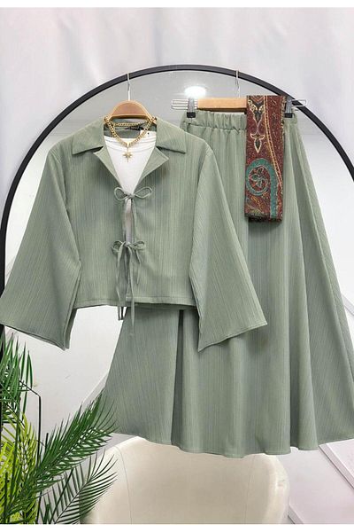 YEDİLALE Merve Skirt Jacket Double Set [Crinkle Fabric]