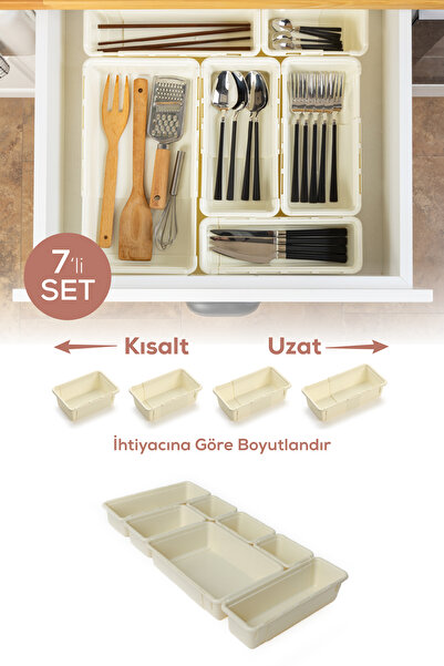 Vienev 7'li Set Ayarlanabilir Çekmece Içi Düzenleyici Kutu – Uzayıp Kısalabilen Organizer Seti (3A2B1C1D)