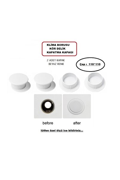 Klima Borusu ( Kör Delik ) Kapatma Kapagı Menfez Düz Model 2 Adet Beyaz Renk