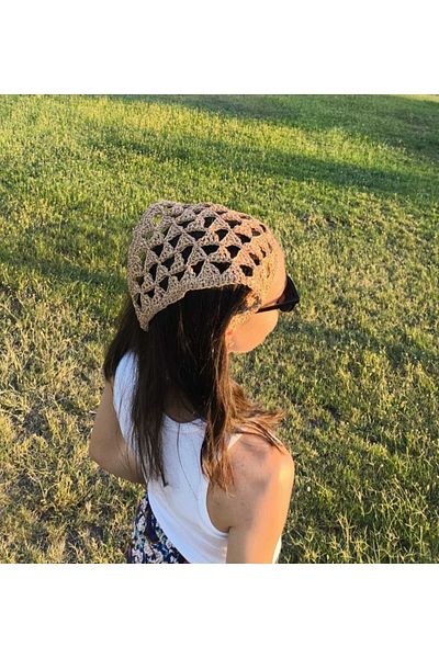 Momsada Triangle Pattern and Model Bandana, Paper Rope Hand Knitted Bandana, Scarf, Accessory