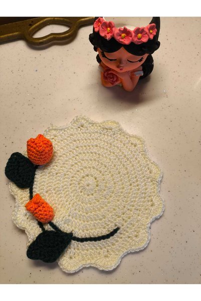 Momsada Hand-Knitted 2-Piece Tulip Model Cup - Cup - Mug Coaster Presentation (Cup Bottom 18 cm)