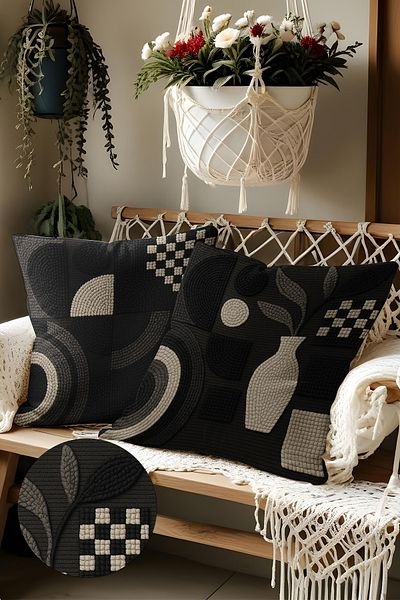 Belle Benoit Set of 2 Embroidery Patterned, Double-Sided Printed, Decorative Throw Pillow Case – Bohemian Style, Zippered
