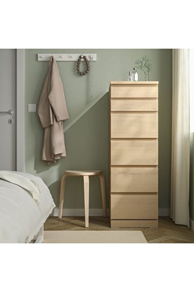 IKEA MALM, 6 çekmeceli şifonyer, ağartılmış meşe kaplama, 40x123 cm