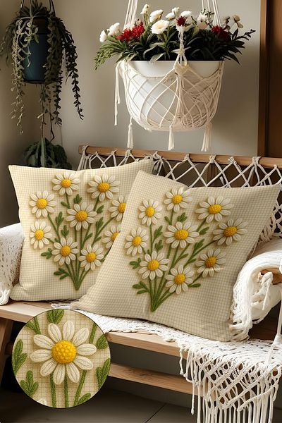 Belle Benoit Set of 2 Embroidery Patterned, Double-Sided Printed, Decorative Throw Pillow Case – Bohemian Style, Zippered