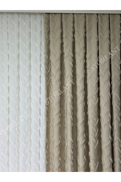Storlant Puffy Herringbone Mink Patterned Linen Background Curtain L Product Regular Pleat L Accessory Gift L Single Wing