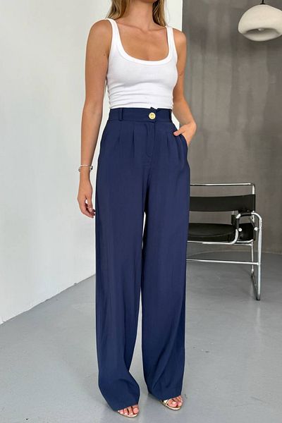 adba style Women's Modal Cupra Woven Pleated Palazzo Trousers 4030