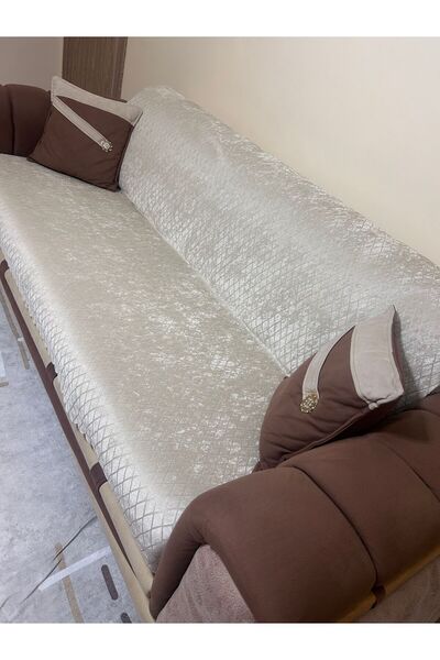 Tekstilsa Süngerli Koltuk Örtüsü Yeni Moda Krem Rengi 1adet Kaydırmaz 210*170 Cm