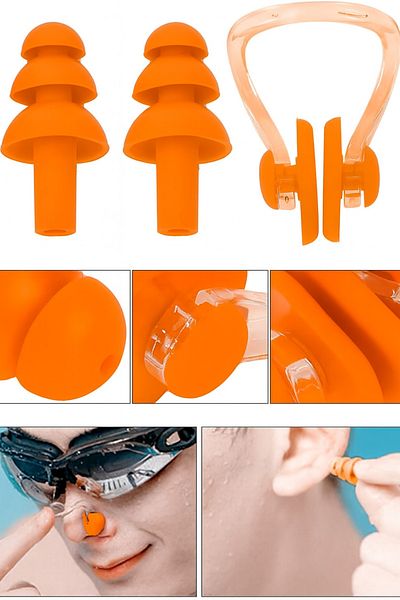 BERMUDA Set of 2 Sea Ear Plugs and Nose Clips - Ear Nose Plugs Silicone