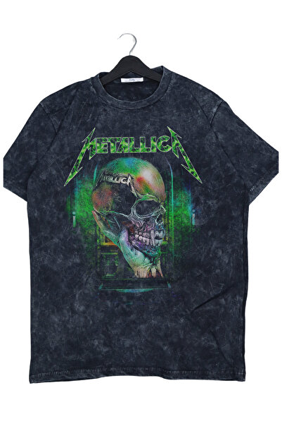 Fuddy Moda تي شيرت كلاسيكي مطبوع عليه جمجمة ميتاليكا باللون الأخضر - تي شيرت ...