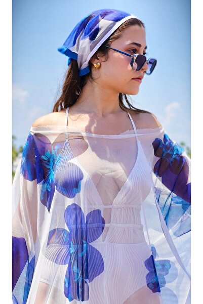 Handmade Betty Bands Fular Şapka – Mavi Çiçekli, Bağlamalı Yaz Stili Bandana