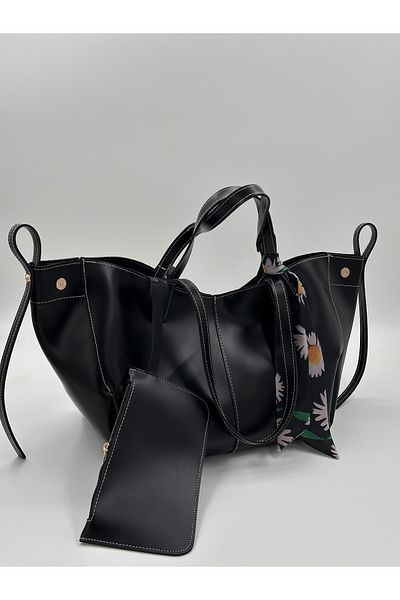 Elanore Large Size Women's Hand and Shoulder Bag with Wallet and Snap Detail on the Sides