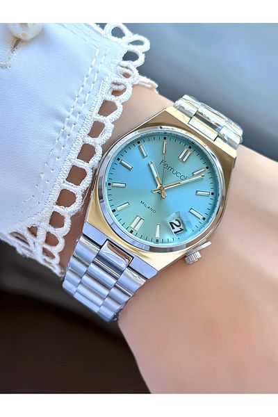 Ferrucci Blue Dial Metal Band Unisex Wrist Watch with Calendar