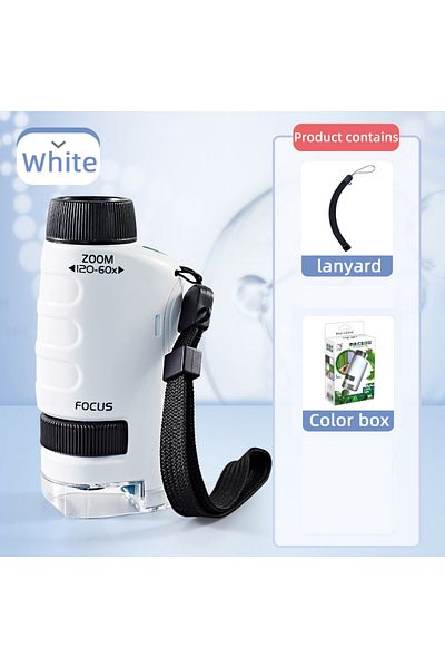 choice2 white Kid Science Experiment Pocket Microscope Toy Kit 60-120x Educational Mini Handheld Microscope