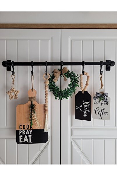 rosfloa rf 6 Parça Iskandinav Ahşap Dekorasyon Seti, Mutfak, Kahve Köşesi, Duvar, Raf, Askı Süsü (Askı Hariç)