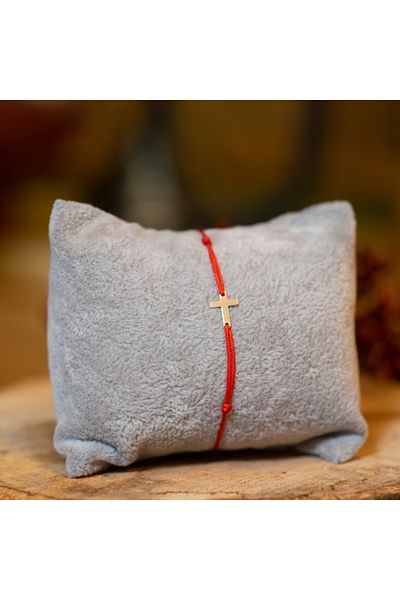 OEM Brățară copii șnur reglabil și pandantiv cruciuliță din aur 14k