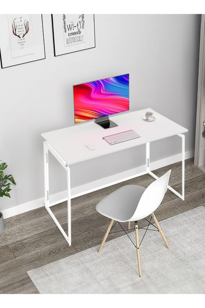 Lawazim Folding Table 80x45x73cm - Compact Desk with Wood Top & Iron Frame for Home Office & Study