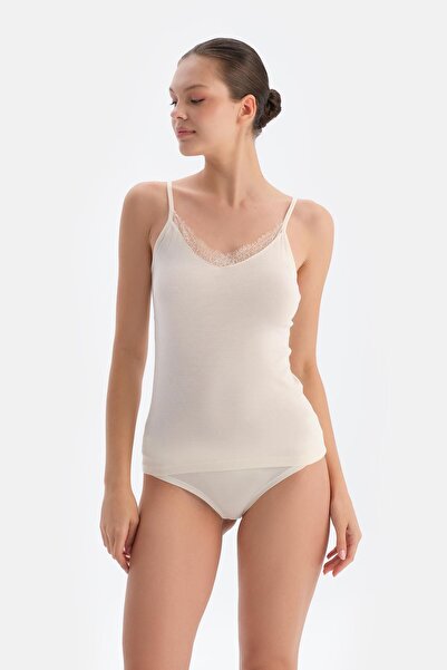 Dagi Ecru Modal Cashmere Lace Detailed Tank Top