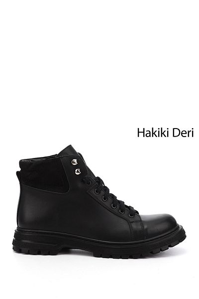GÖNDERİ(R) Men's Black Zippered Rubber Sole Genuine Leather Boots