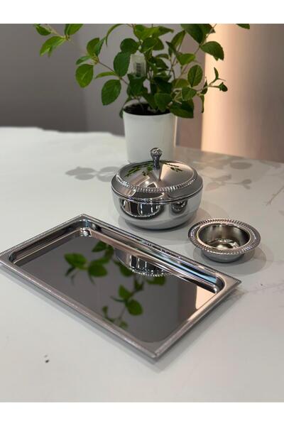 aljahwari طقم تمرية مع تبسي وصحن فصم فضي وسط