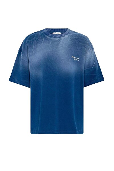 VAMOSCLO Μπλουζάκι με λεπτομέρεια γραφής που πλένεται oversized Indigo