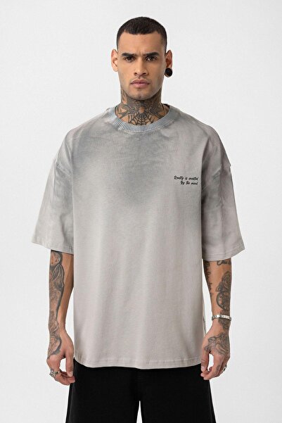 VAMOSCLO Μπλουζάκι oversized με λεπτομέρεια γραφής που πλένεται, γκρι
