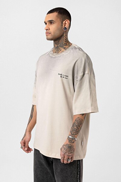 VAMOSCLO Πλενόμενο μπλουζάκι oversized με λεπτομέρεια γραφής, πέτρα