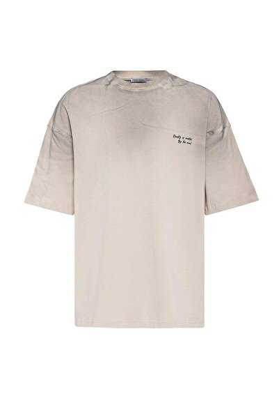 VAMOSCLO Πλενόμενο μπλουζάκι oversized με λεπτομέρεια γραφής, πέτρα