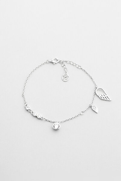 So CHIC... Melek Kanadı 18 Ayar Beyaz Altın Kaplama 20 Cm Gümüş Minimal Bileklik