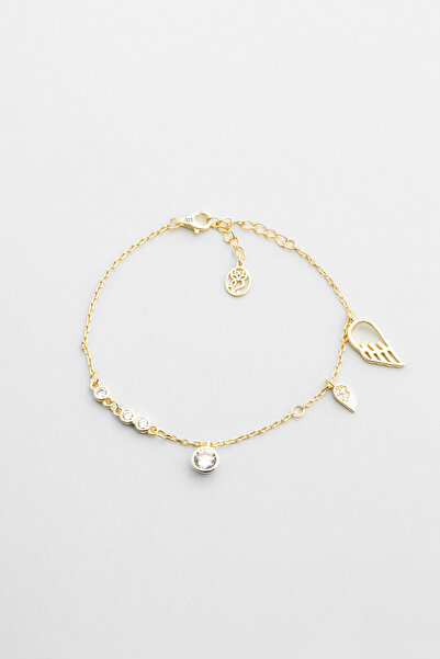 So CHIC... Melek Kanadı 18 Ayar Sarı Altın Kaplama 20 Cm Gümüş Minimal Bileklik