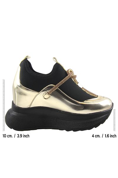 Erkan Saçmacı Josefina Gold Stretch Stone Hidden Wedge Heeled Casual Παπούτσια